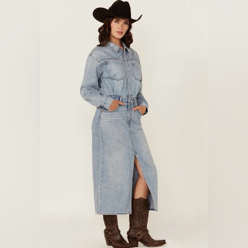 LEVI'S WESTERN DENIM MIDI SHIRT DRESS JEANS SIZE 33 NWT- Feeling This - Picture 5 of 9